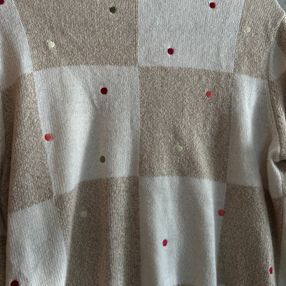 Christopher & Banks Cream & Tan Checkered Dot Zip Up Cardigan Sweater Womens XL - Picture 3 of 11